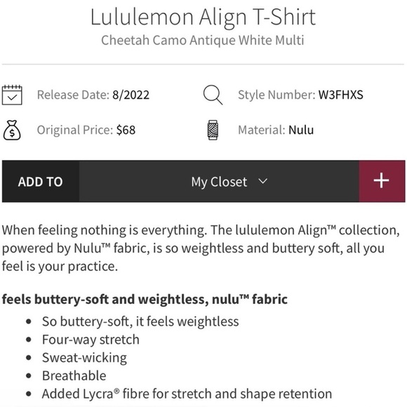 Lululemon Align Tee in Cheetah Camo Antique White Multi - Picture 3 of 3